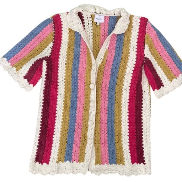 Steele the Label Kai Crochet Polo Top Button Front Striped Boho Australia - Picture 5 of 15